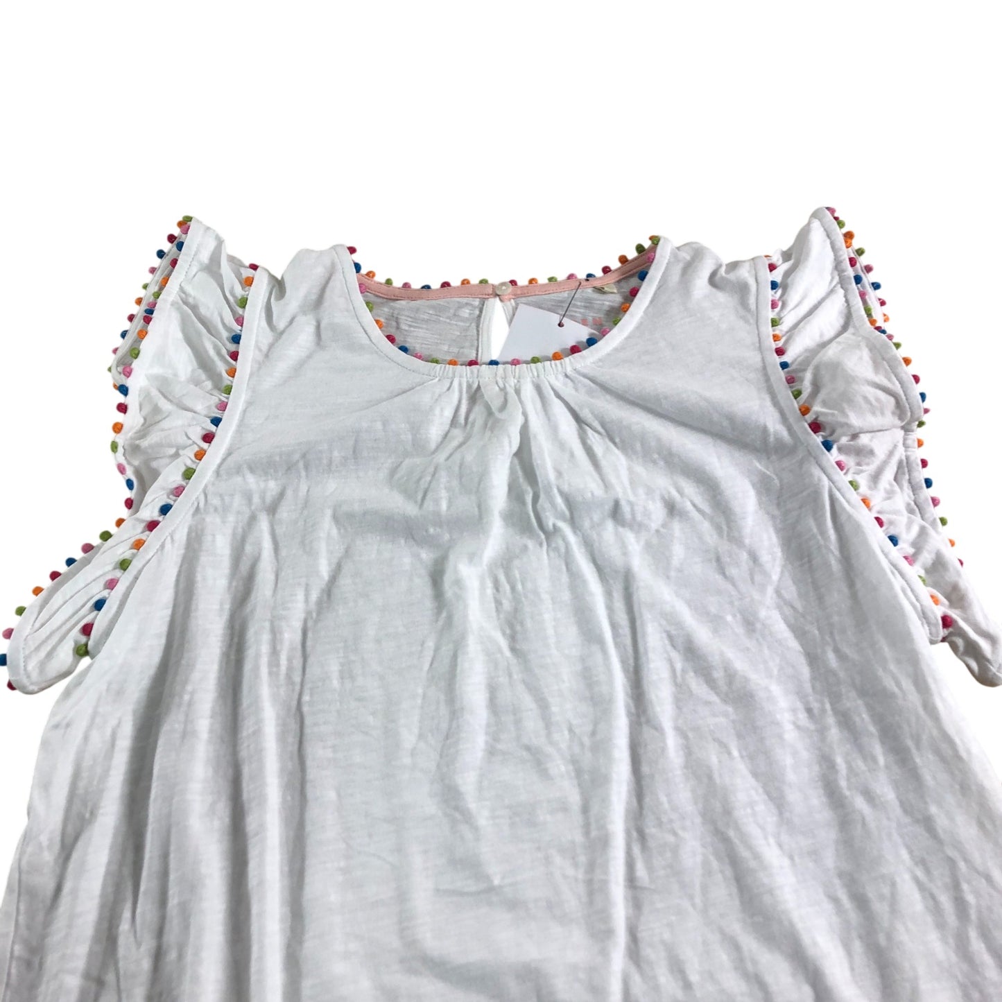 Boden Women's White Top Cotton Ruffle Sleeve Floral Trim Casual Shirt UK12