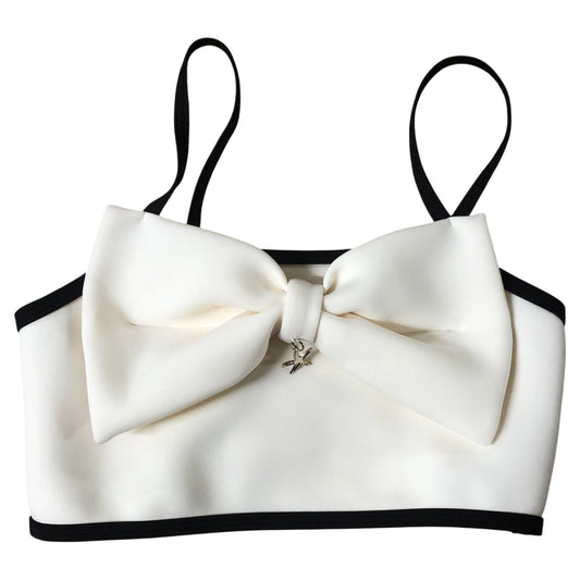 River Island Girls Bow Top Age 7-8 Years Cropped Cream Black Trim