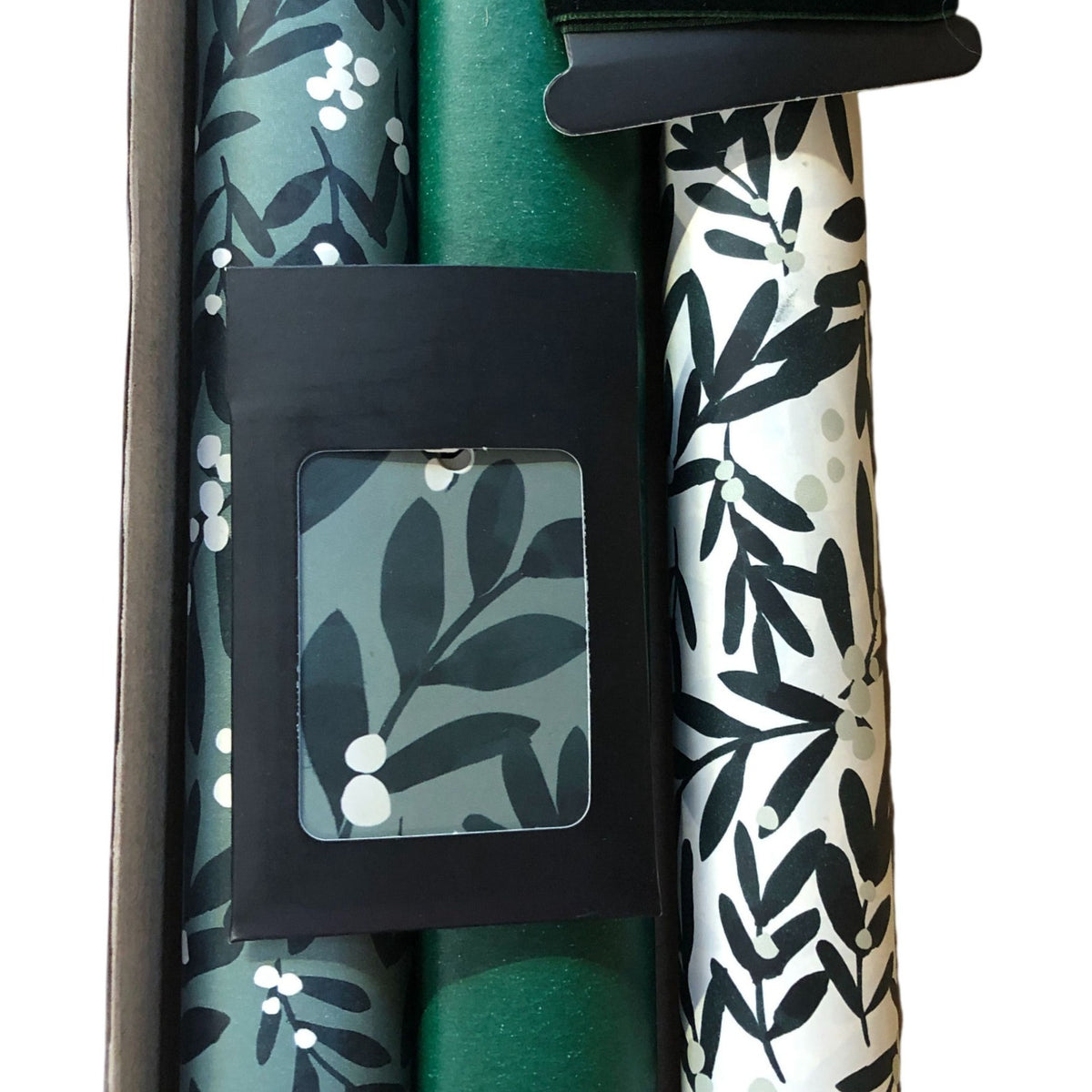 Luxury Green Berries Gift Wrap Set Featuring Matching Ribbons Three Rolls