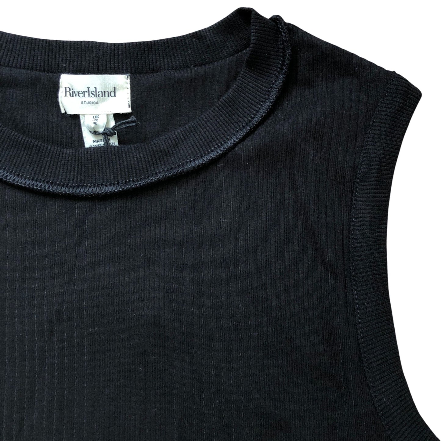 River Island Black Sleeveless Ribbed Top Size 8 Casual Stretchy Fashion