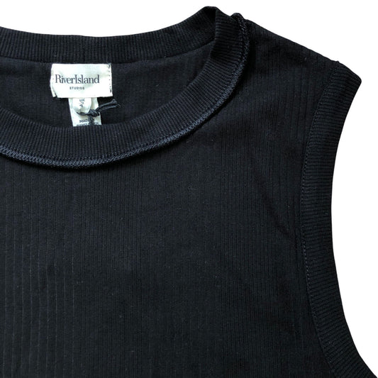 River Island Black Sleeveless Ribbed Top Size 8 Casual Stretchy Fashion