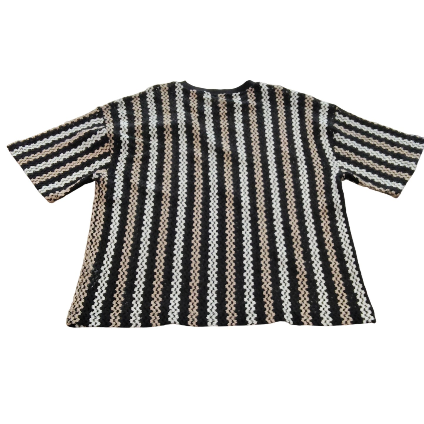 River Island Women's Short Sleeve Geometric Knit Top Size M Black Cream