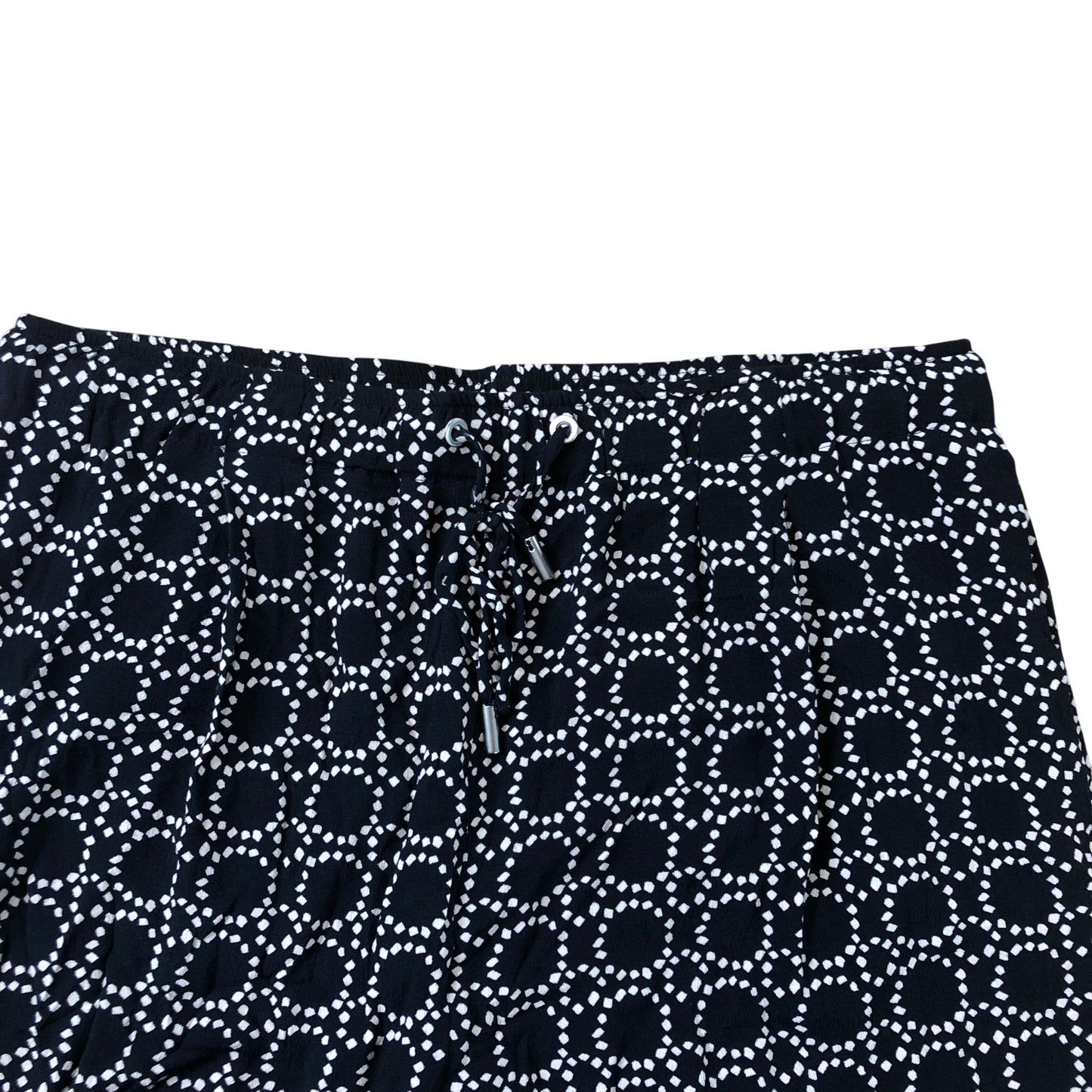 Women's Wide Leg Trousers Black White Patterned 100% Viscose L Regular