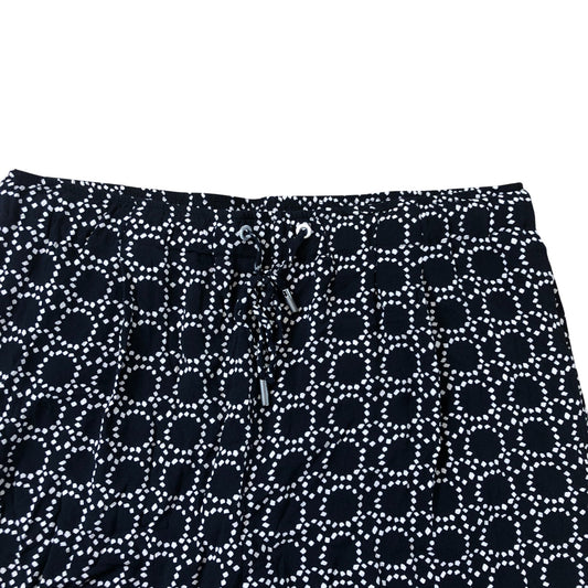 Women's Wide Leg Trousers Black White Patterned 100% Viscose L Regular