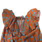 Floral Design Blouse Women's Short Sleeve Ruffle Blue Orange UK6