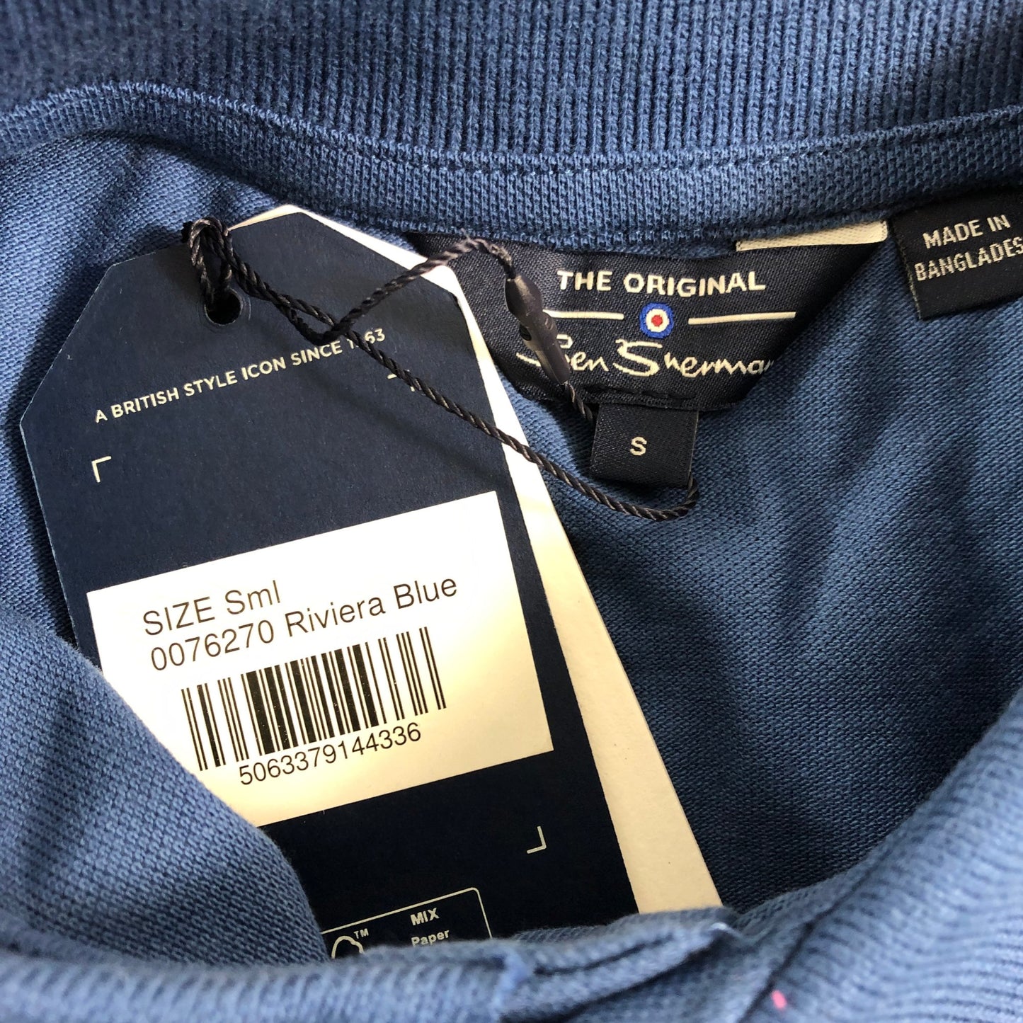 Ben Sherman Small Polo Shirt Men's Riviera Blue Short Sleeve Green Trim