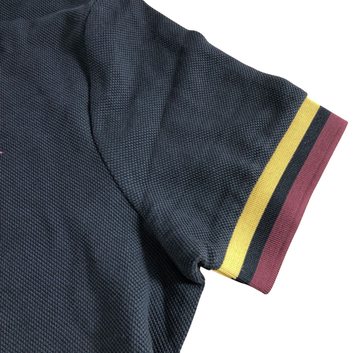 Ben Sherman Heavy Textured Polo Shirt Size Large Black With Contrast Stripes