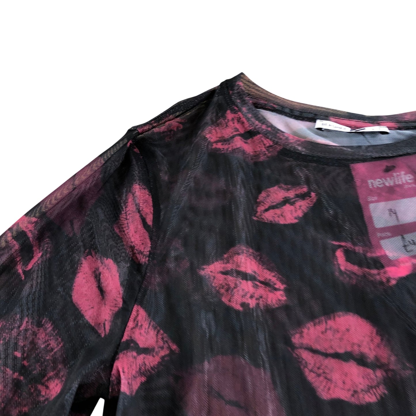 Bershka Women's Long Sleeve Top Size L Lips Print Black