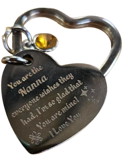 Silver Nanna Keyring Heart Charm With Yellow Gem