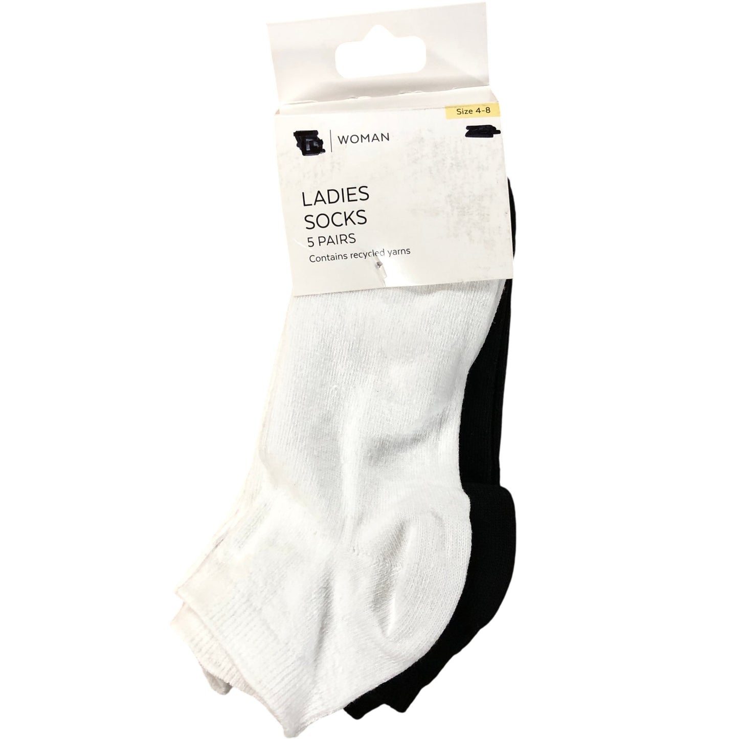 Ladies Socks 5 Pairs Size 4-8 Women's Recycled Cotton Blend Black White