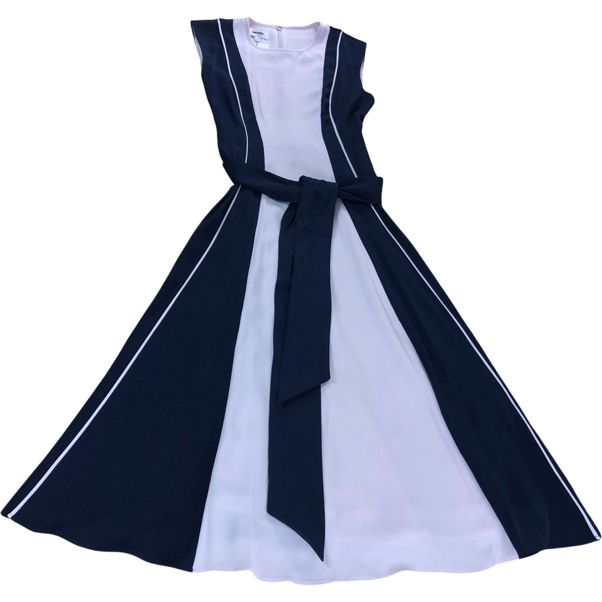 Colourblock Midi Dress UK10 Women's Sleeveless Pink Navy Fit Flare