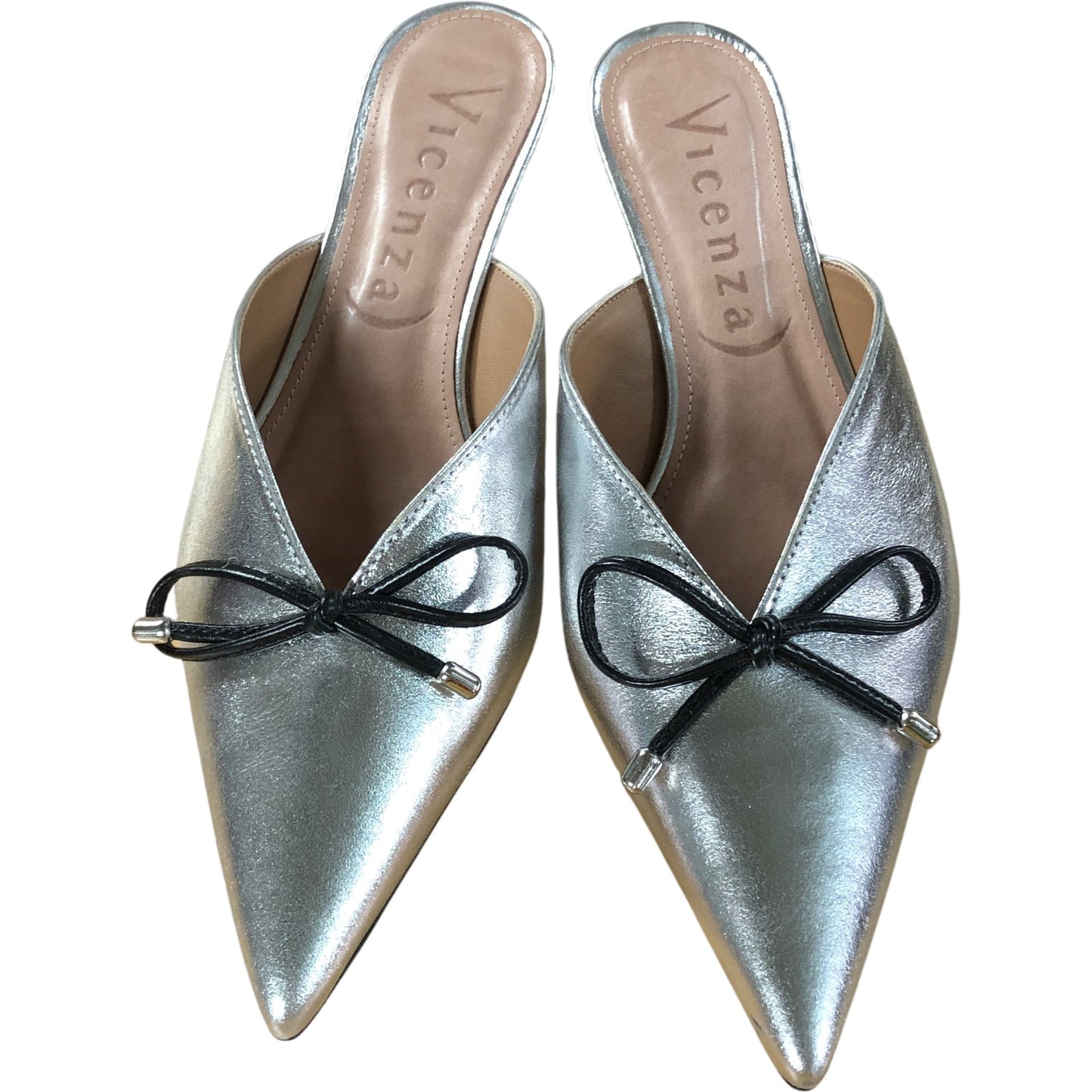 Vicenza Maeve Bow Mules UK5 Women's Silver Pointed Toe Heels