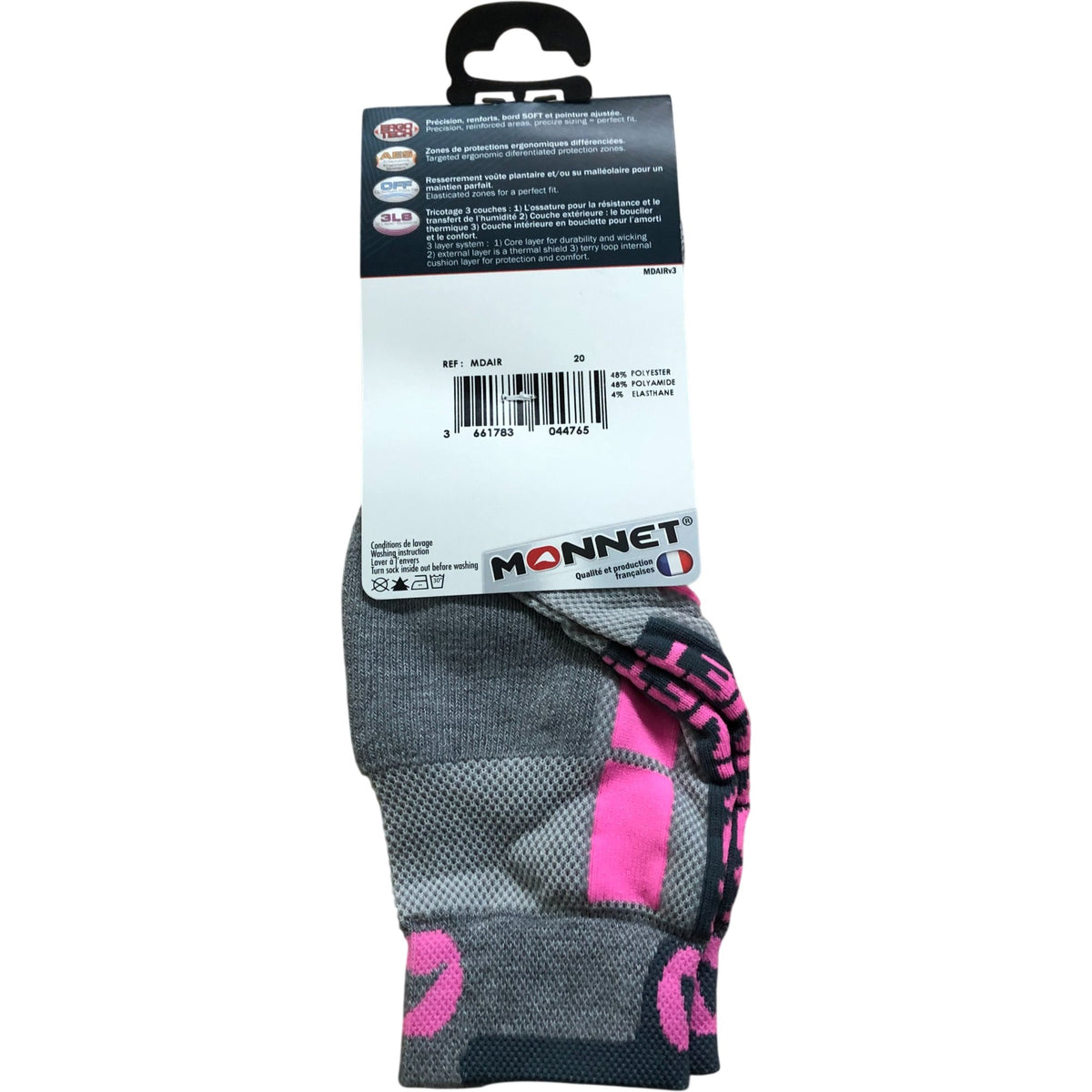 Monnet Mid Air Socks M 7-8 Men's Fast Drying Breathable Grey Pink Outdoor Gear