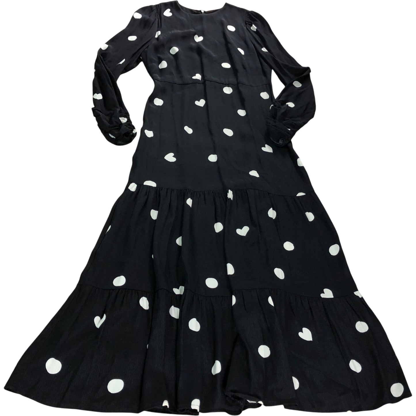 Polka Dot Maxi Dress UK6 Women's Long Sleeve Flared Hem Black Heart
