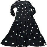 Polka Dot Maxi Dress UK8 Women's Long Sleeve Flared Hem Black Heart