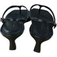 Branded Black Leather Kitten Heel Toe Post Sandals UK 4 Women's