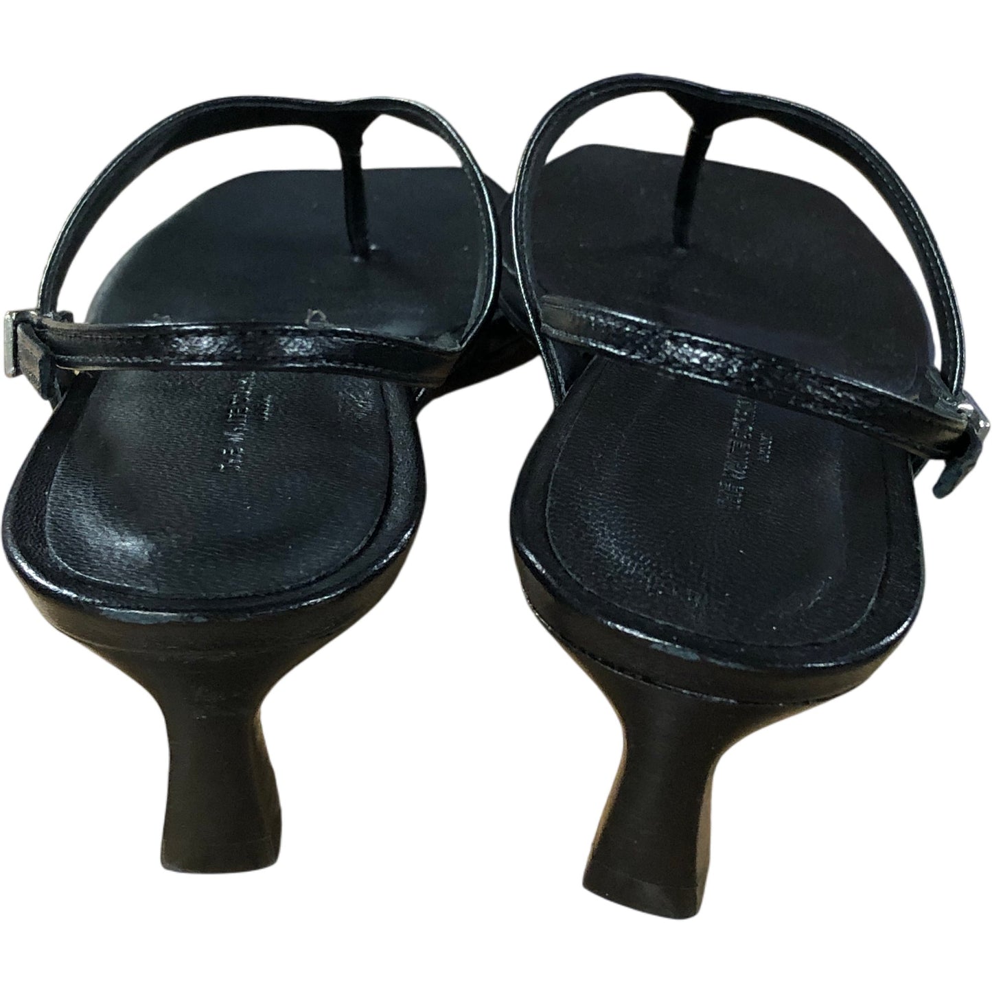 Branded Black Leather Kitten Heel Toe Post Sandals UK 4 Women's