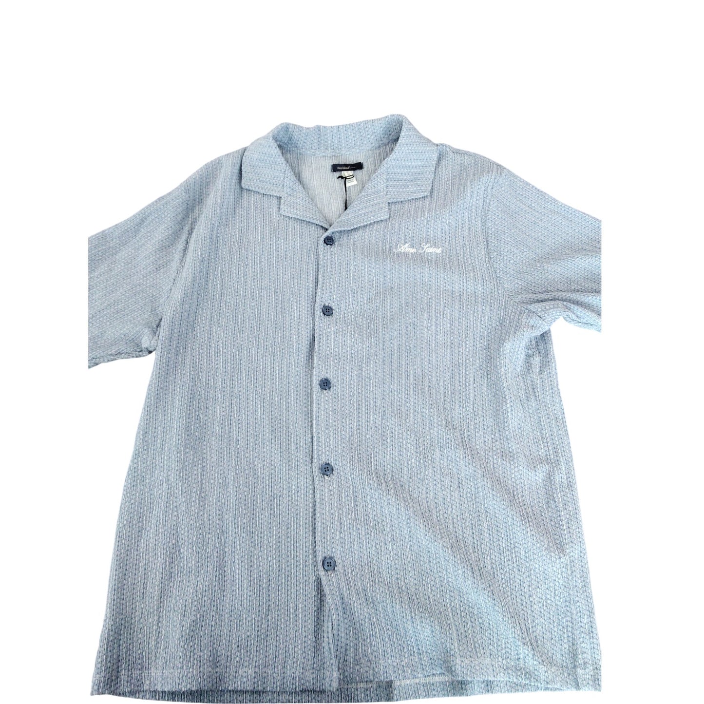 River Island Mens Polo Shirt Size L Blue Check Pattern Short Sleeve