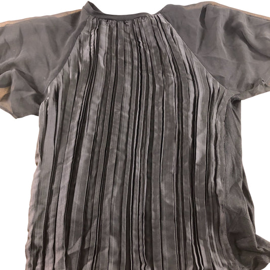 River Island Pleated Blouse Size UK12 Women's Black Sheer Sleeve Pleated Design