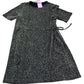 Dress UK14 Women's Metallic Short Sleeve Stretch Tie Waist Black Gold