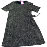 Dress UK14 Women's Metallic Short Sleeve Stretch Tie Waist Black Gold