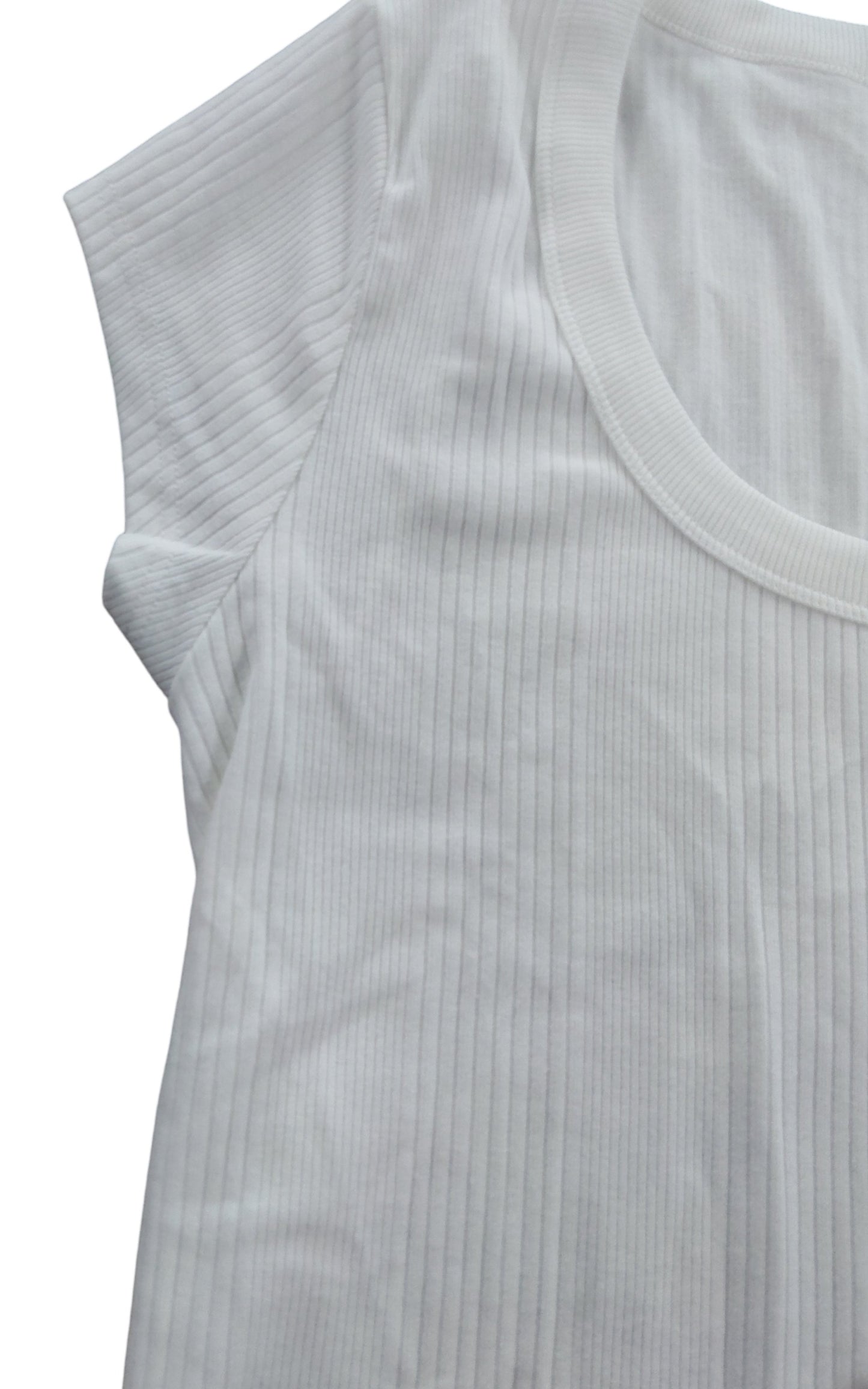 River Island White Ribbed T-Shirt UK 16 Women's Short Sleeve Scoop Neck