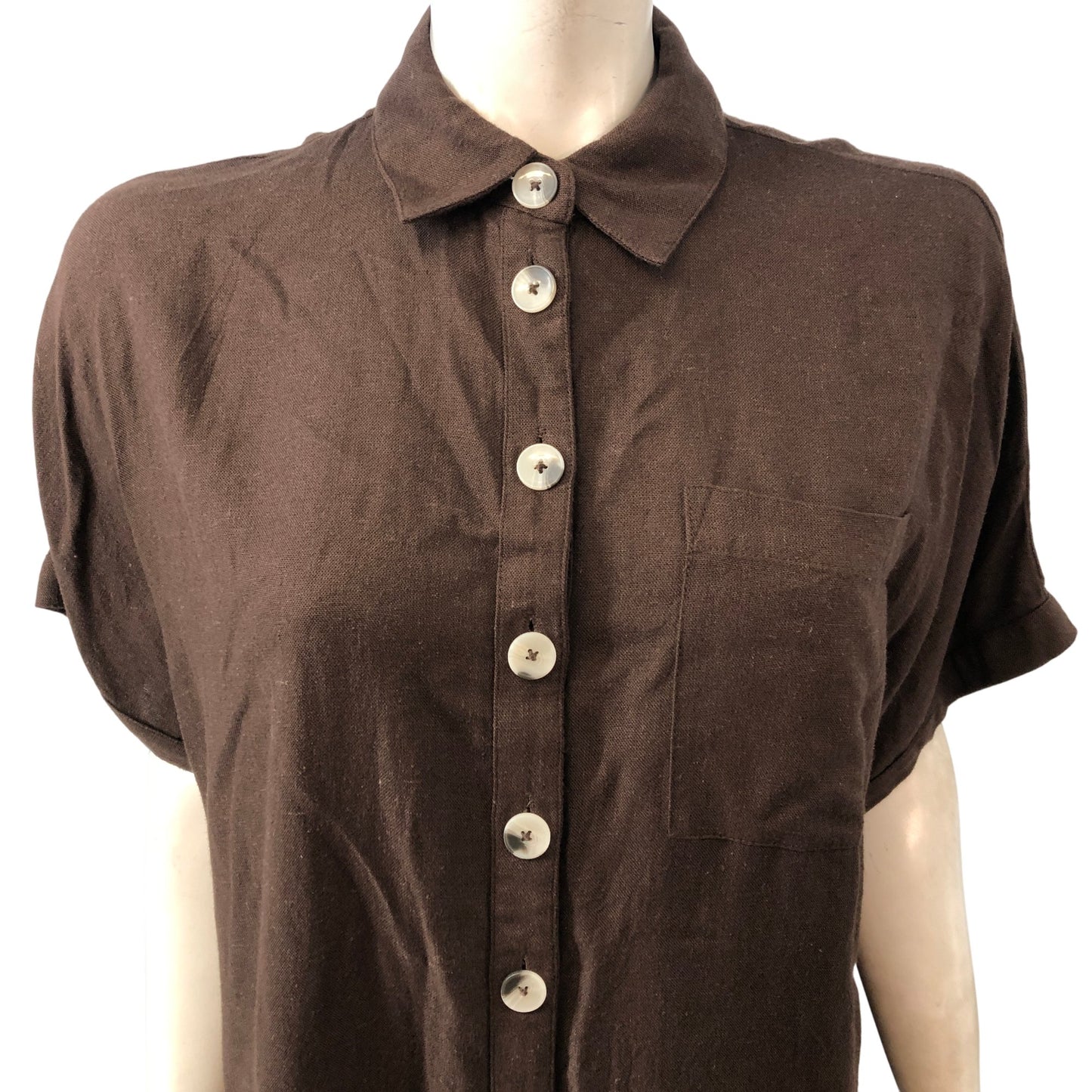 River Island Smarten To Go Blouse XS Women's Brown Button Front Top