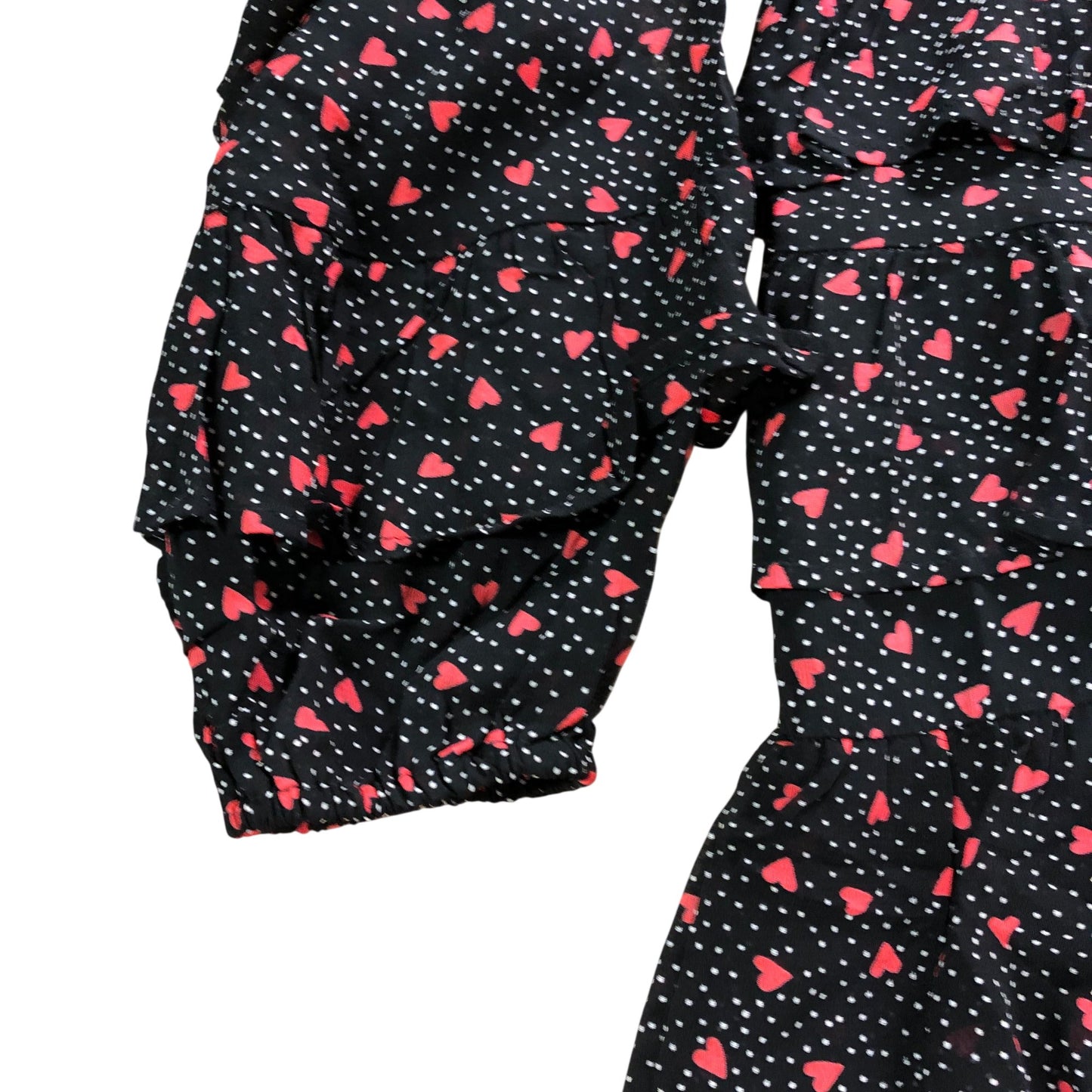 UK12 Women's Black Heart Print Dress Ruffled Sleeves