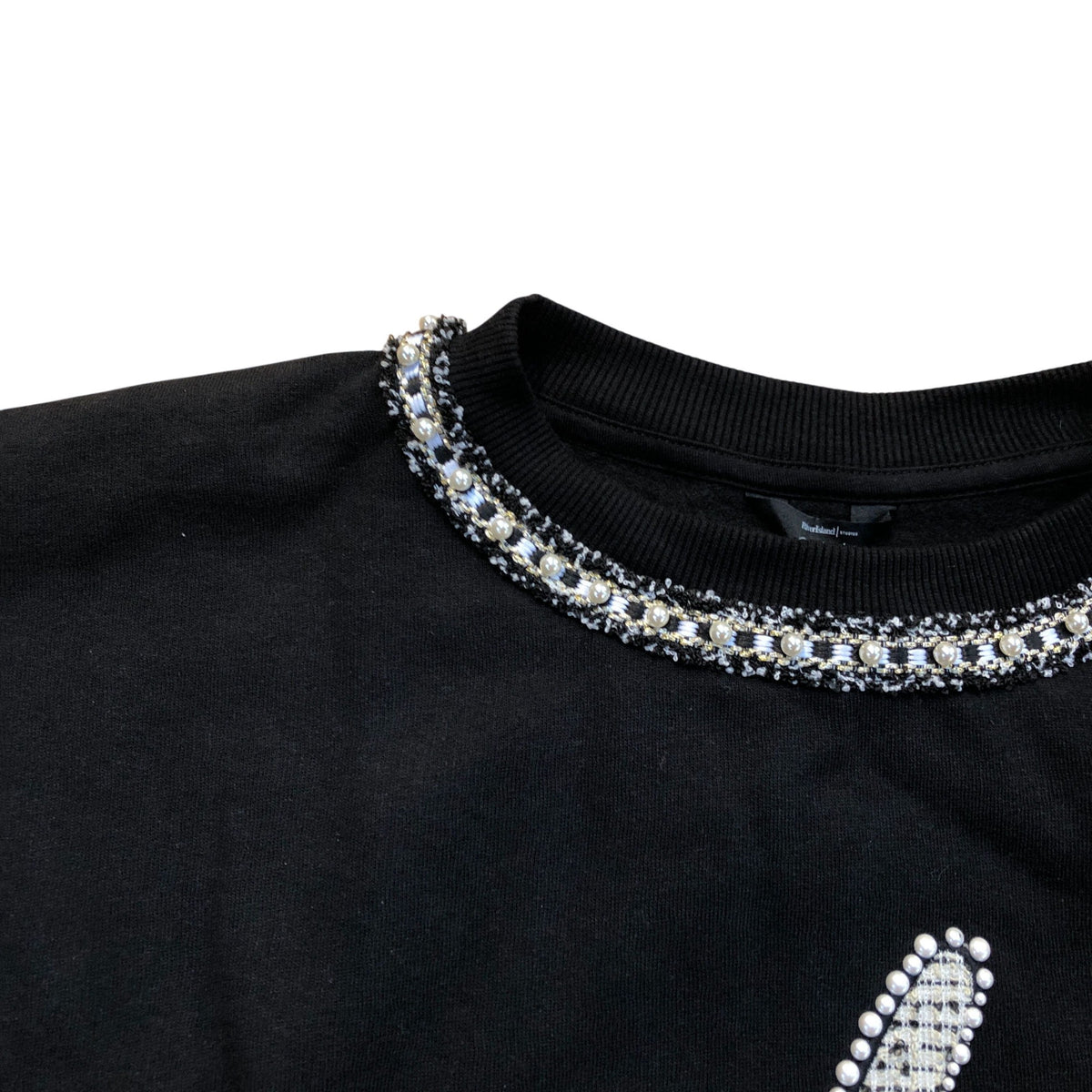 River Island Black Sweatshirt With Crystal Milan Detail Size L