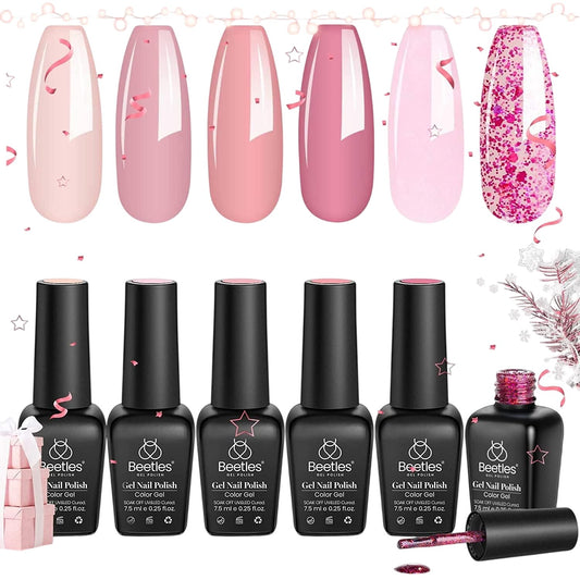 Beetles 6 Colours Gel Nail Polish Kit Pink Confetti 45ml Nail Art DIY Set