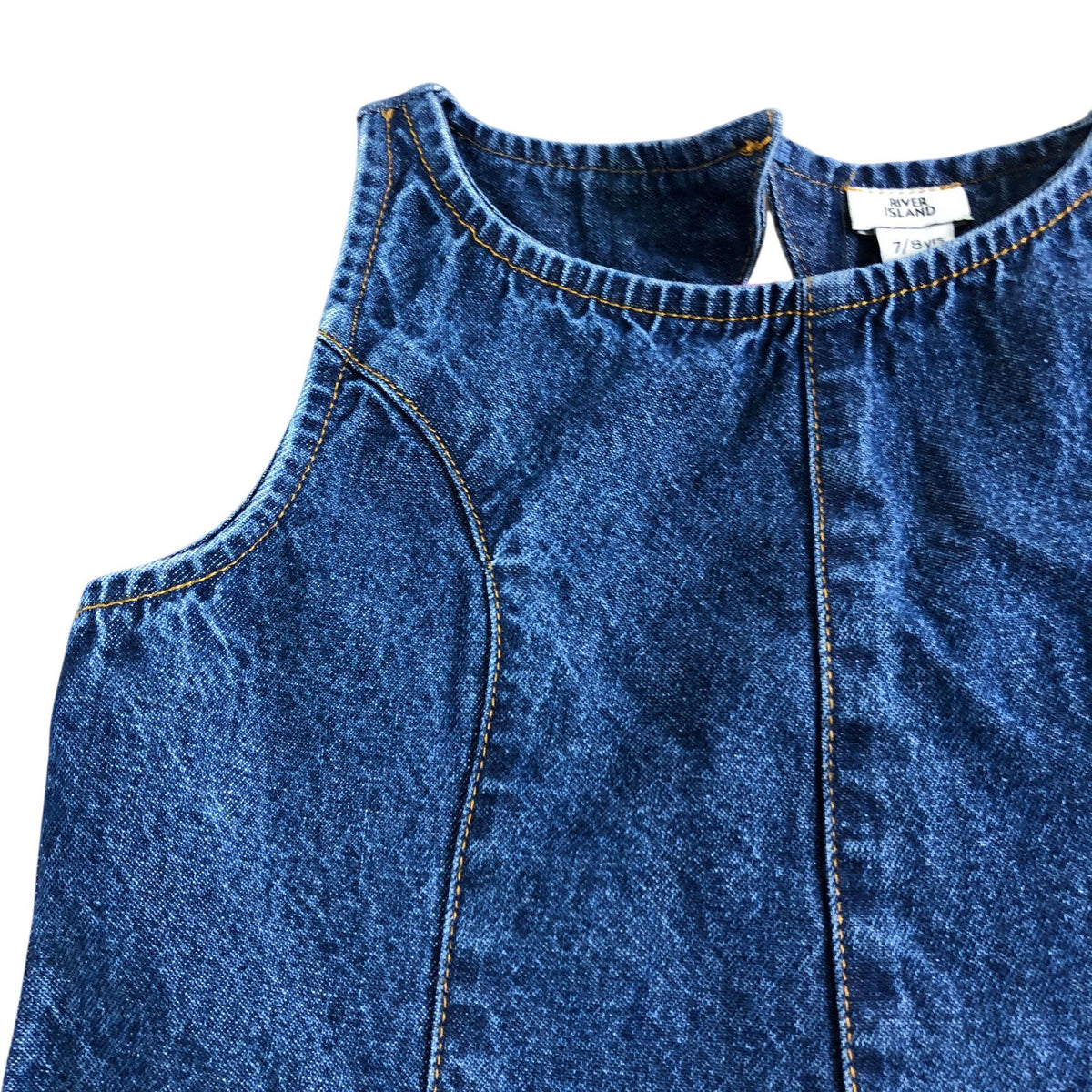 River Island Denim Top UK7-8 Years Girls Sleeveless Cotton Zip Back