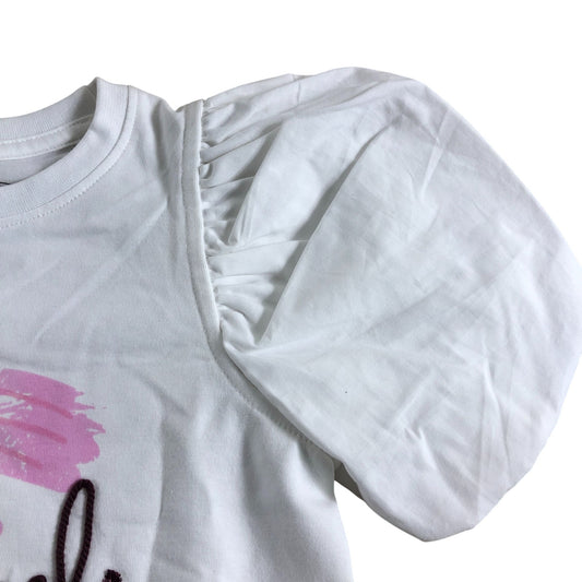 Girls Magical Puff Sleeve T-Shirt Size 5-6 Years White