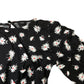 River Island Floral Print Dress Long Sleeve Black White Daisy 7 Years