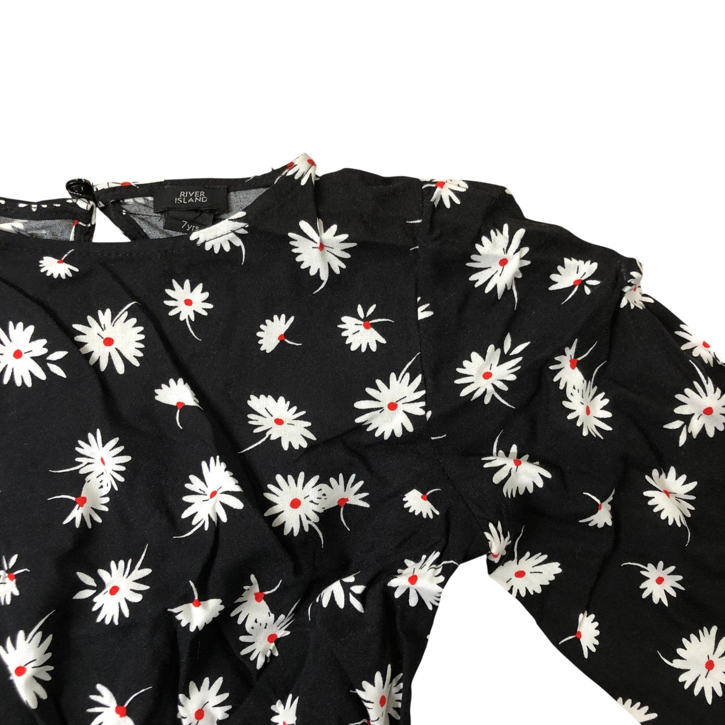 River Island Floral Print Dress Long Sleeve Black White Daisy 7 Years