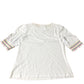 Puff Sleeve Top Women's White Cotton Blend With Colourful Trim UK10