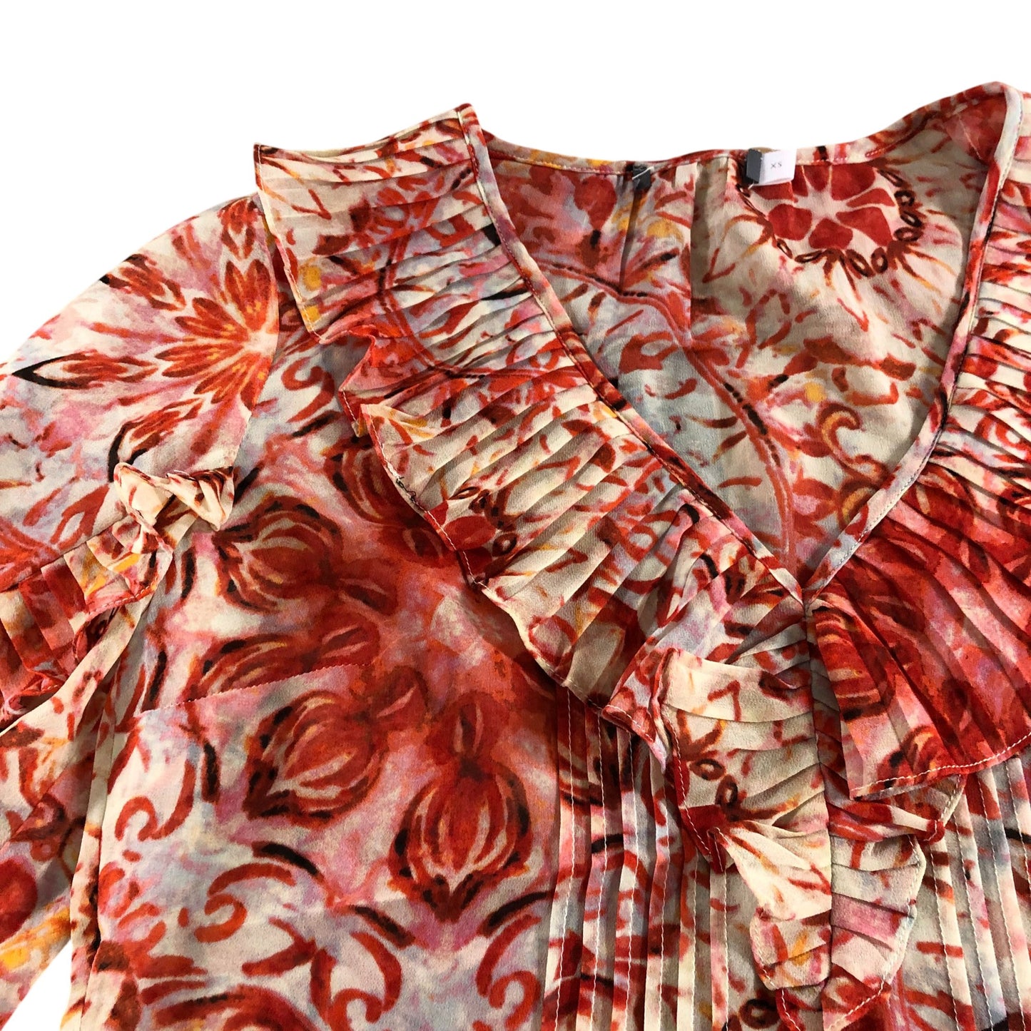 Floral Print Blouse UK XS Women's Ruffled Long Sleeve
