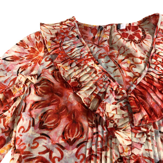 Floral Print Blouse UK XS Women's Ruffled Long Sleeve