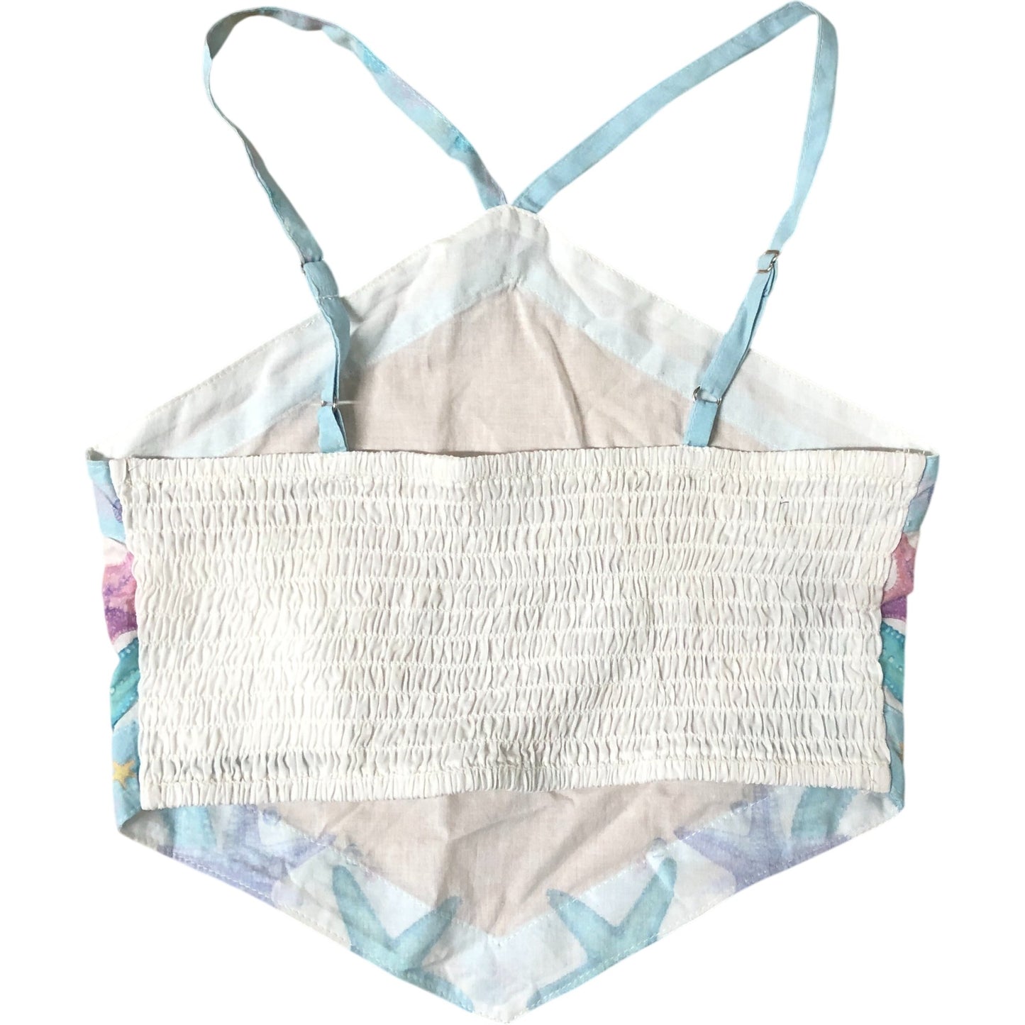 Girls Beach Top 7-8 Years Aqua Starfish Pattern Sleeveless