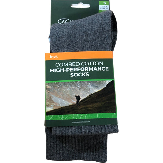 Trek Combed Cotton High Performance Socks UK3-6 Unisex Small Grey 70% Cotton