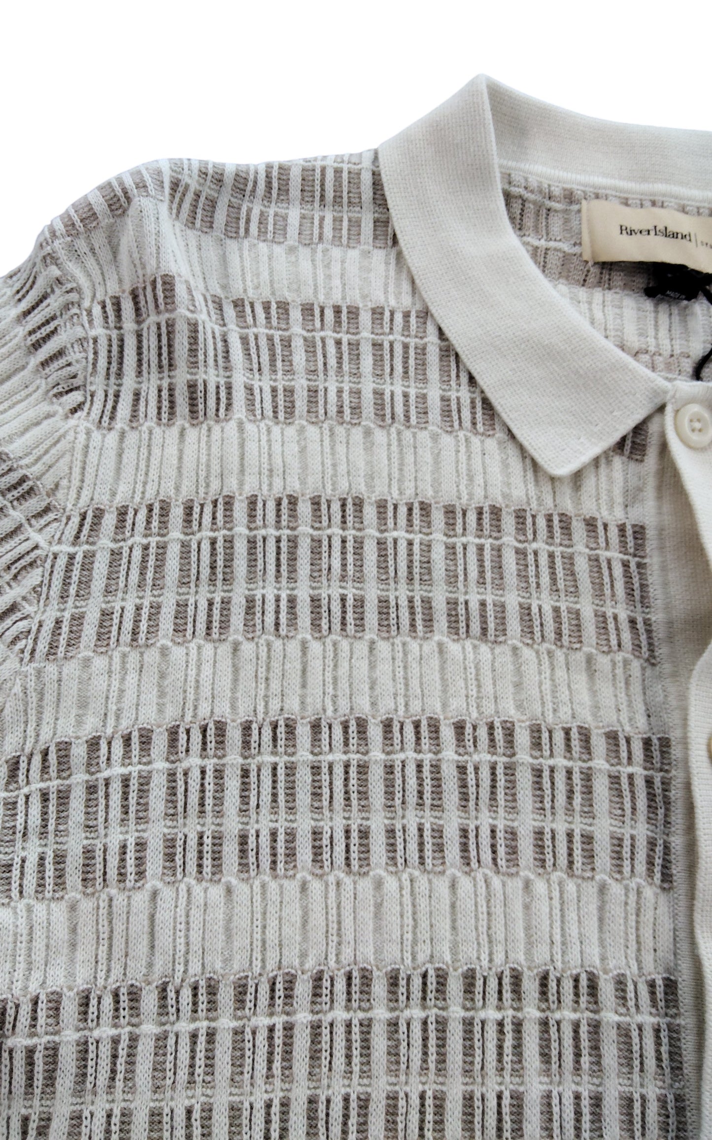 River Island Short Sleeve Cardigan UK XL Knitted Cream Striped Style