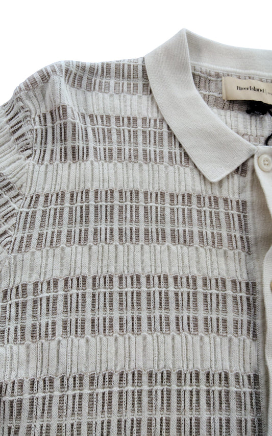River Island Short Sleeve Cardigan UK XL Knitted Cream Striped Style