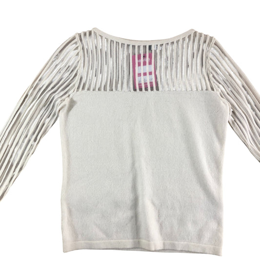 Branded Women's Cream Long Sleeve Sweater Striped Knit Design Cashmere UK 6