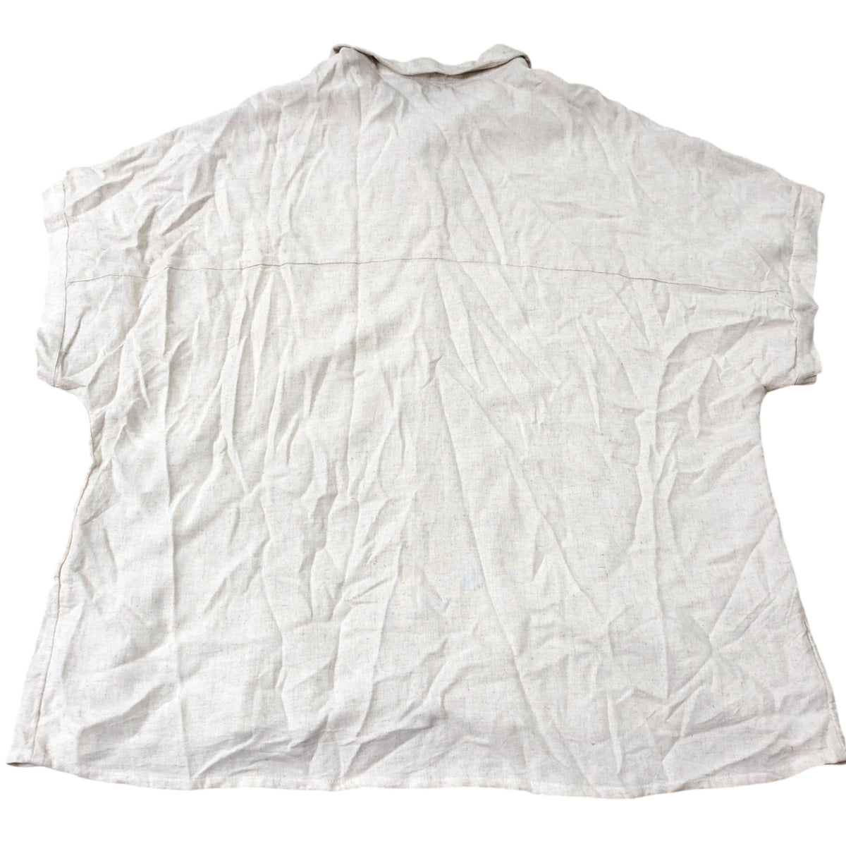 River Island Linen Blend Button Up Shirt Women's Short Sleeve Cream Casual Top L