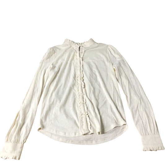 Ruffled Button Front Blouse Women's Long Sleeve Cream Cotton Tencel UK6