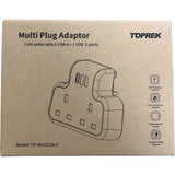 Toprek Multi Plug Adaptor TP-WH3U2K-C 2 UK Outlets 2 USB-A 1 USB-C Ports