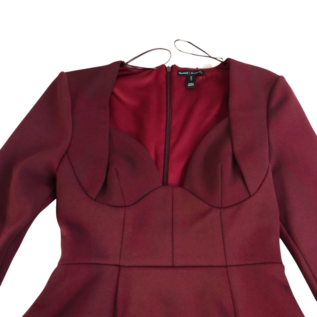 River Island Long Sleeve Dress Women's Burgundy Bodycon Party Dress