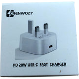 Crenwozy PD 20W USB-C Fast Charger Power Adapter Model PD0201B UK Plug