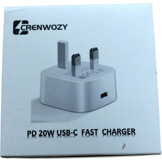 Crenwozy PD 20W USB-C Fast Charger Power Adapter Model PD0201B UK Plug
