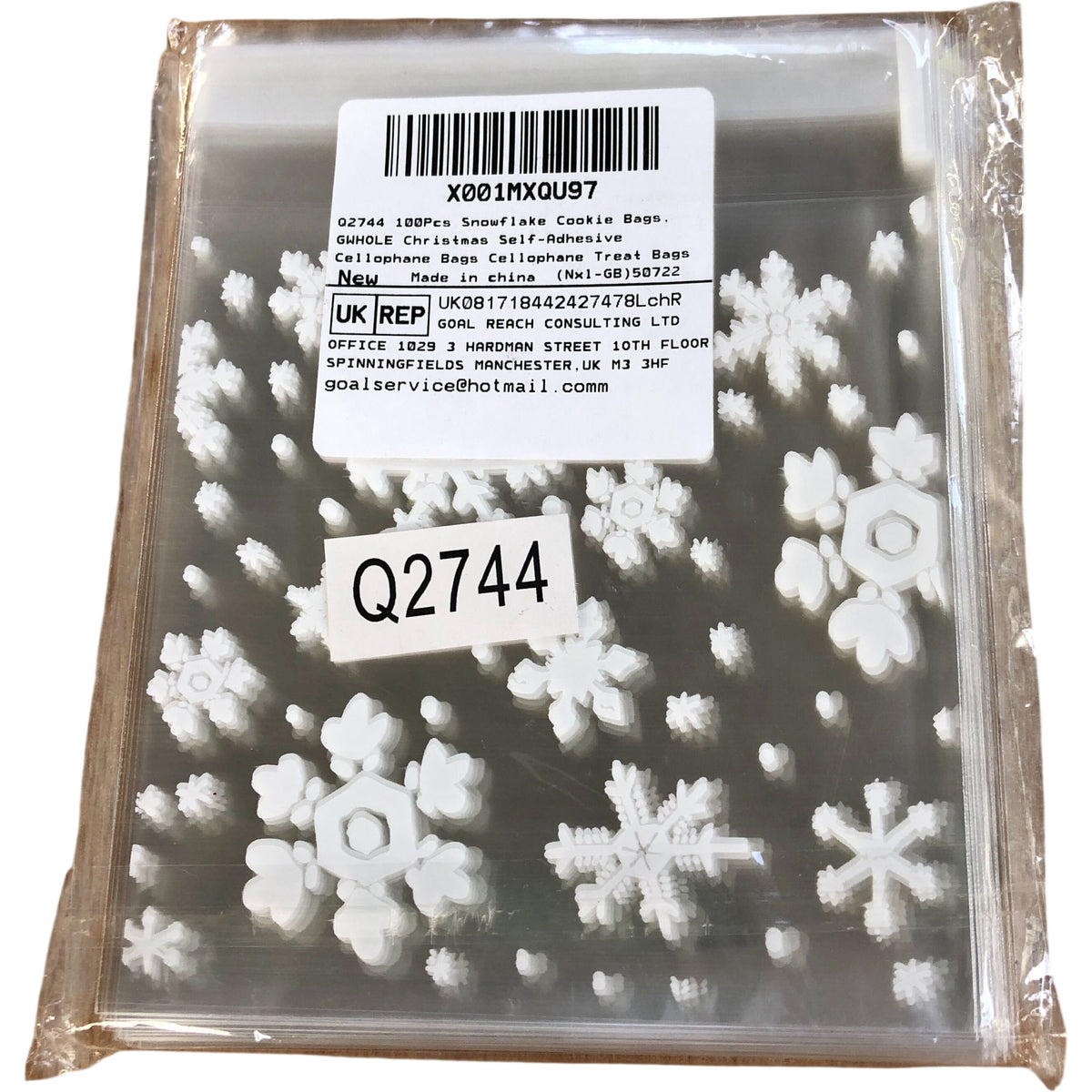 100Pcs Snowflake Cookie Bags Christmas Self Adhesive Cellophane Treat