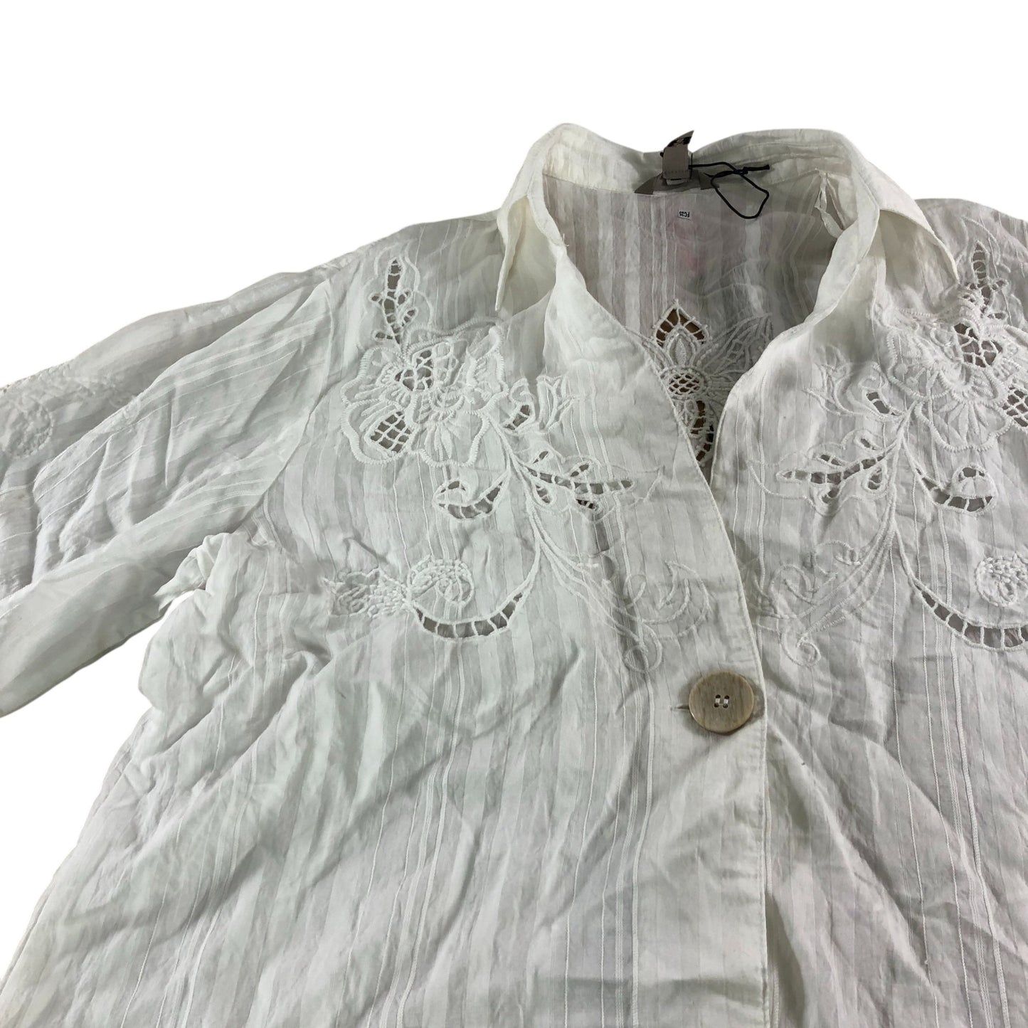 River Island Women's Embroidered Button Front Blouse UK XS White Cotton